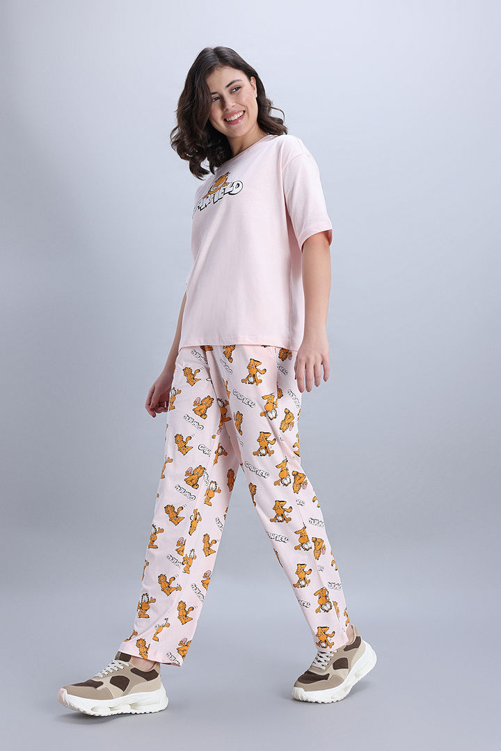Zivame Garfield Knit Cotton Pyjama Set - Pink Dogwood — image 4